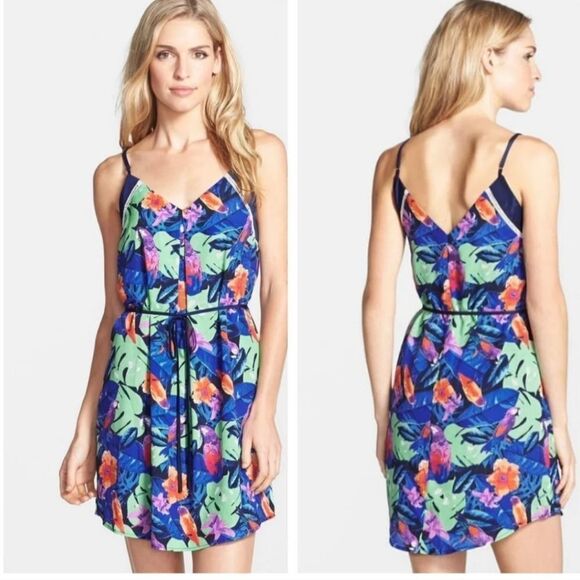 Adelyn Rae Tropical Hawaiian Parrot Chiffon Slip Dress Sleeveless Sundress Small - Picture 4 of 10